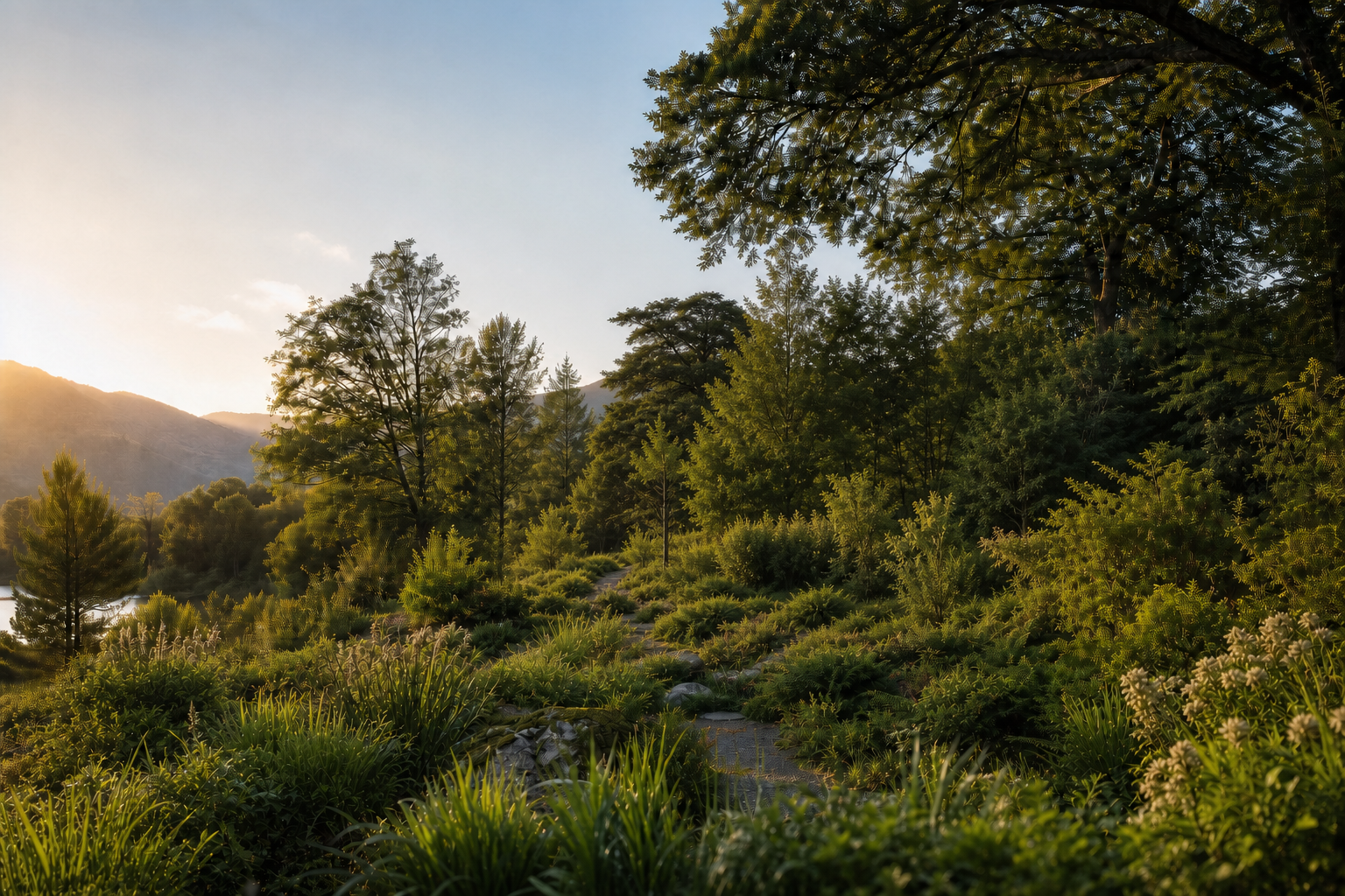 Elegant Wooden Bridge Over Lush Forest-2